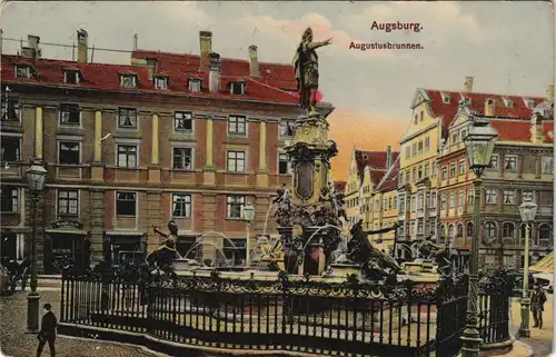 Ansichtskarte Augsburg Augustus-Brunnen 1908
