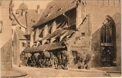 Nürnberg Partie mit Bratwurstglöcklein / St. Moritz Kapelle 1910