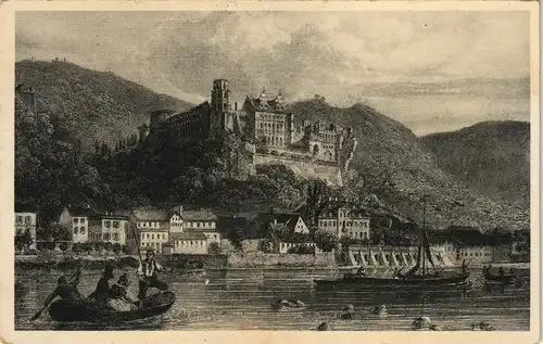 Heidelberg Heidelberger Schloss vom Neckar aus, Künstlerkarte 1920