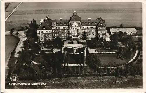 Ansichtskarte Glauchau Luftbild Stadtkrankenhaus 1936
