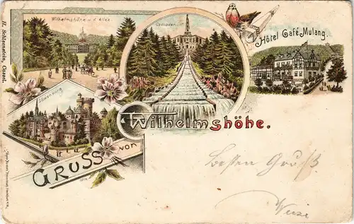 Litho AK Bad Wilhelmshöhe-Kassel Cassel Löwenburg, Cascaden 1897