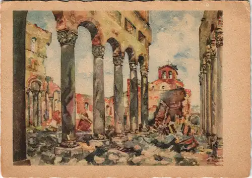 Maxvorstadt-München Basilika St. Bonifaz zerstört Künstlerkarte 1949