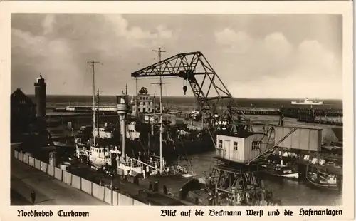 Ansichtskarte Cuxhaven Blick auf die Beckmann Werft 1937