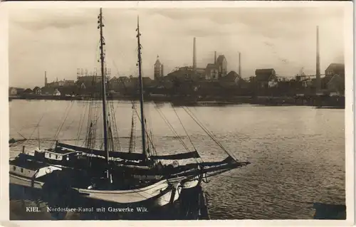 Ansichtskarte Kiel Segelboote Nord-Ostsee-Kanal Gaswerke Wik 1932