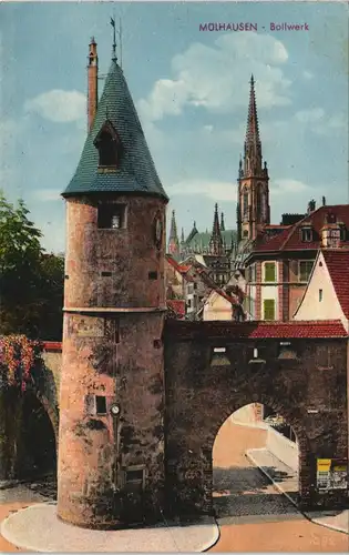CPA Mülhausen Mulhouse Strassen Partie am Bollwerk-Turm 1943
