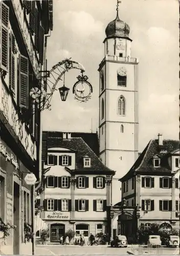 Bad Mergentheim Marktplatz mit Kreis-Sparkasse Bank & Hotel, Autos 1959