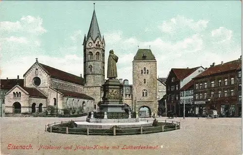 Ansichtskarte Eisenach Luther-Denkmal Nikolaikirche Strassen Partie 1909