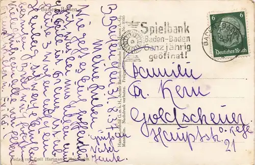 Ansichtskarte Baden-Baden Luftbild 1937