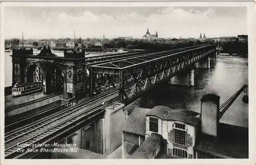 Ansichtskarte Ludwigshafen Rheinbrücke, Hafen Kran 1929