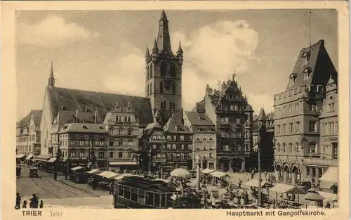 Ansichtskarte Trier Hauptmarkt Straßenbahn 1918