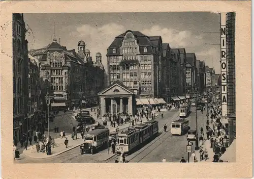 Ansichtskarte Altstadt-Hamburg Mönckebergstraße Nirosta Werbung 1943