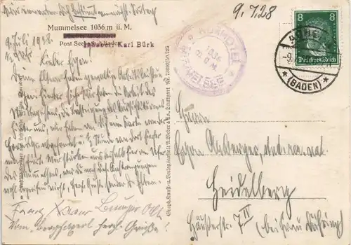 Ansichtskarte Achern Luftbild Mummelsee 1928