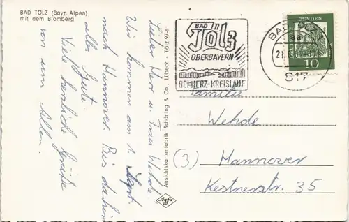 Ansichtskarte Bad Tölz Blick auf die Stadt 1962