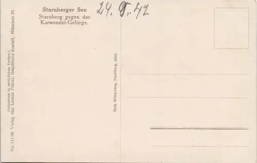 Ansichtskarte Starnberg Stadt gegen das Karwendelgebirge 1942