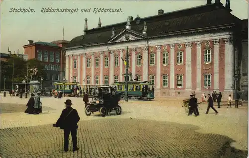 Postcard Stockholm Riddarhustorget Auto Straßenbahn 1911