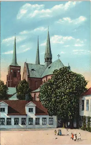 Postcard Roskilde Domkirke/Kinder, Platz - Kirche 1912