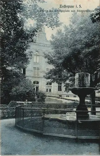 Ansichtskarte Zschopau Partie am Königsplatz mit Bürgerschule 1909