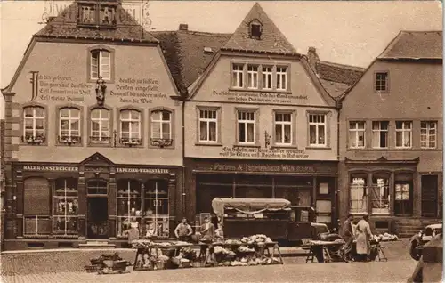Ansichtskarte Sankt Wendel St. Wendel Domplatz, Markttreiben Geschäfte 1934