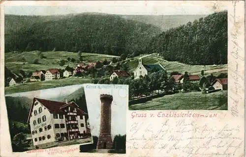 Ansichtskarte Enzklösterle 3 Bild: Turm, Stadt, Gasthaus 1906