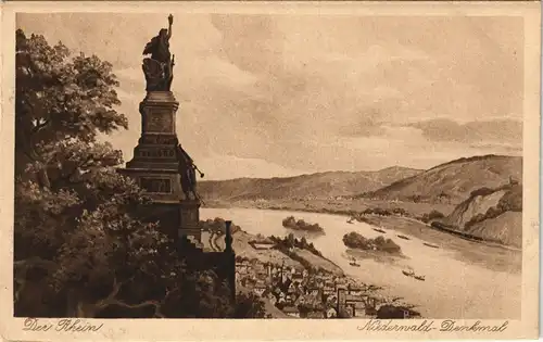 Ansichtskarte Rüdesheim (Rhein) Niederwalddenkmal und Stadt 1922