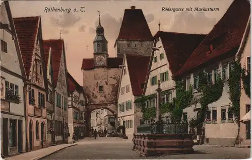 Rothenburg ob der Tauber Rödergasse mit Markusturm, color Ansicht 1913