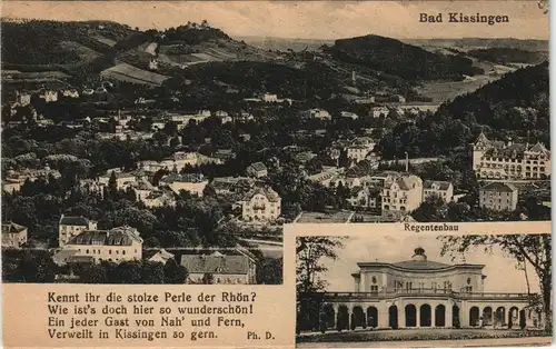 Ansichtskarte Bad Kissingen Panorama-Ansicht Stadt und Regentenbau 1918