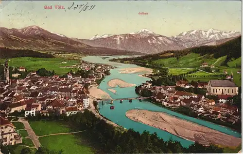 Ansichtskarte Bad Tölz Panorama-Ansicht Ort, Fluss und Alpen Fernsicht 1911