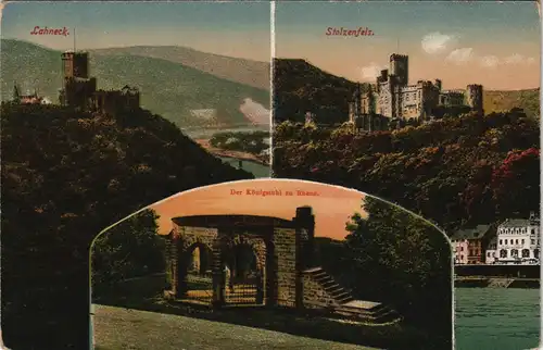 Rhens Rhein Mehrbild-AK mit Königsstuhl Rhens, Stolzenfels & Lahneck 1910