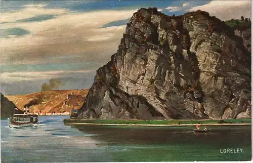 Sankt Goar Rheintal Rhein Dampfer a.d. Loreley Künstlerkarte 1910