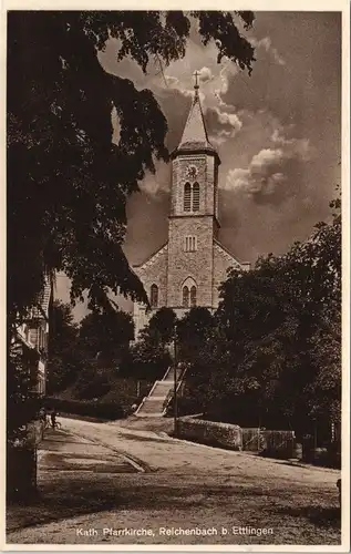 Ansichtskarte Reichenbach b. Ettlingen-Waldbronn Straßenpartie - Kirche 1942