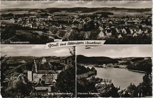 Ansichtskarte Attendorn 3 Bild: Stadt, Stausee, Burg 1961