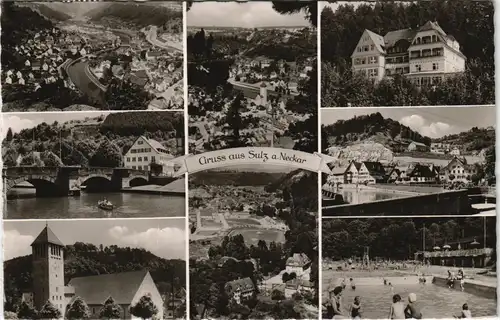 Ansichtskarte Sulz am Neckar Stadtbad, Brücke, Gasthaus 1958