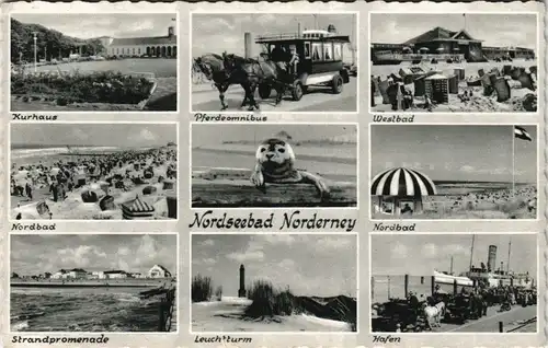 Ansichtskarte Norderney Strand, Robbem Pferdeomnibus 1961