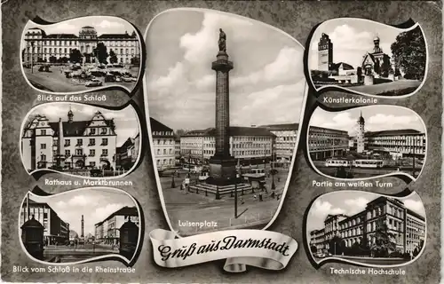Ansichtskarte Darmstadt Schloß, Denkmal, Weißer Turm 1960