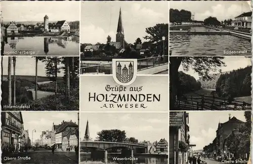 Ansichtskarte Holzminden Jugendherberge, Badeanstalt, Straßen 1962