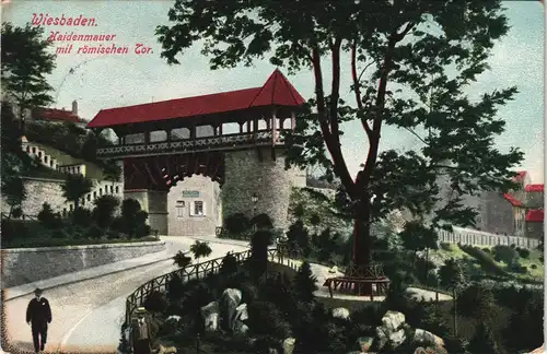 Ansichtskarte Wiesbaden Römer-Tor a.d. Haidenmauer 1908