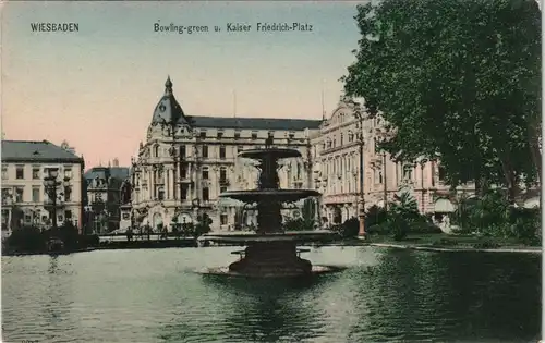 Ansichtskarte Wiesbaden Bowling-green u. Kaiser Friedrich-Platz 1910/1905