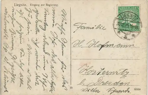 Postcard Liegnitz Legnica Eingang zur Regierung 1925