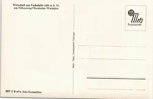 Waldshut-Waldshut 2 Bild Wirtschaft zur Fuchsfalle Höhenweg nach Pforzheim 1932