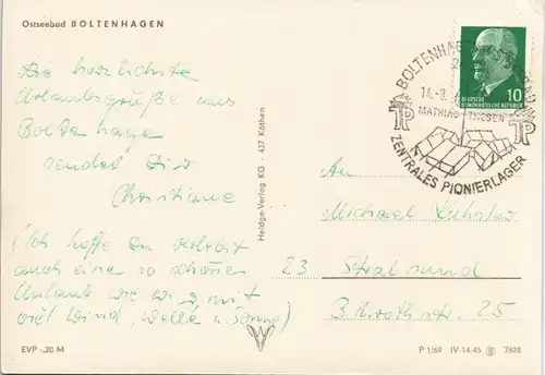 Boltenhagen Stadtteilansicht Fußgänger vor HO-Geschäft DDR Postkarte 1970/1969