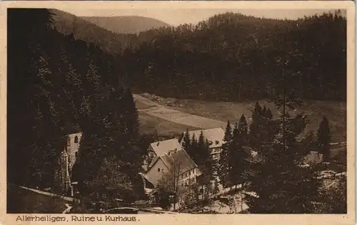 Ansichtskarte Allerheiligen Ortsansicht Blick auf Ruine u. Kurhaus 1927