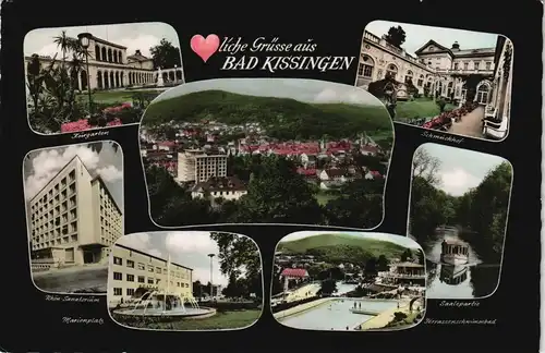 Bad Kissingen Mehrbild-AK mit Stadtteilansichten ua. Freibad 1961