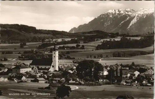 Ansichtskarte Waging am See Panorama Ansicht mit Untersberg 1960