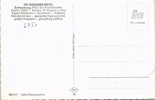 Ansichtskarte Kaiserslautern SEE-TERRASSEN-HOTEL Gelterswoog (Pfalz) 1960
