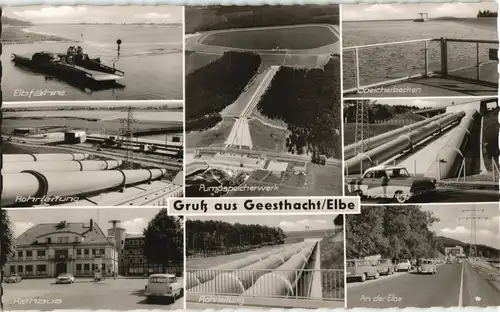 Geesthacht Mehrbild-AK mit Elbe-Fähre, Rohrleitungen, Pumpspeicherwerk uvm. 1960