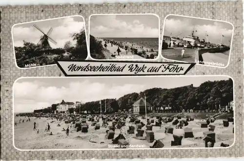 Ansichtskarte Wyk (Föhr) Strand Mehrbild-AK, Mühle, Landungsbrücke 1965