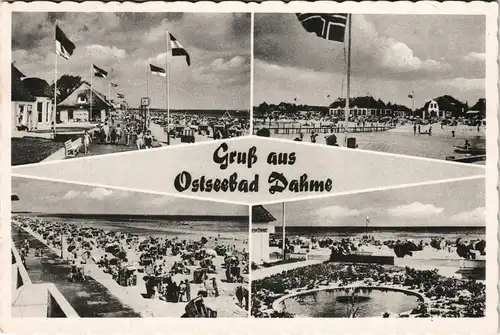 Ansichtskarte Dahme (Holstein) Mehrbild-AK mit vielen Flaggen am Strand 1959