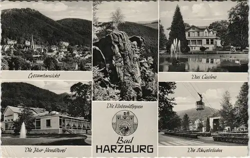 Bad Harzburg Mehrbild-AK u.a. Casino, Kur-Konditorei, Schwebebahn 1965