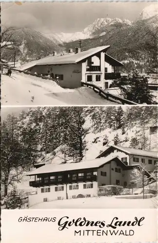 Ansichtskarte Mittenwald GÄSTEHAUS GOLDNES LANDL Gröblweg 2-Bild-AK 1960