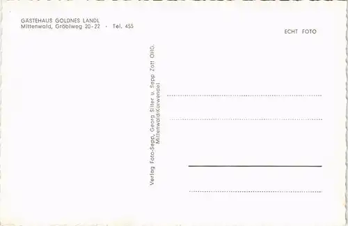 Ansichtskarte Mittenwald GÄSTEHAUS GOLDNES LANDL Gröblweg 2-Bild-AK 1960